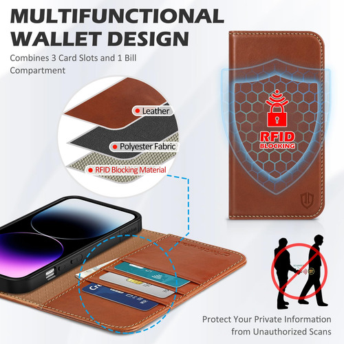 Funda De Teléfono Shieldon De Piel Auténtica Tipo Cartera Para iPhone 14 Pro 6.1