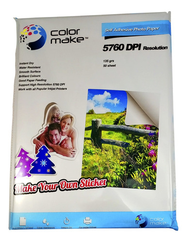 Papel Sticker Adhesivo Brillante 135gms 50hojas Color Make