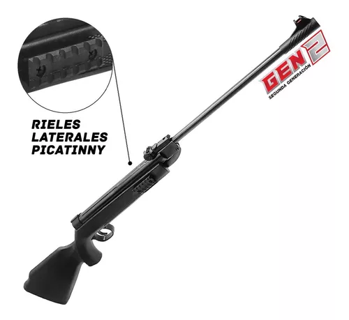 Rifle Aire Comprimido 5.5 Potenciado Táctico + Mira +balines