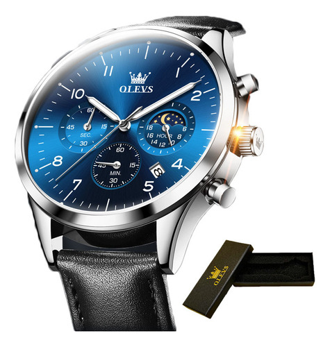 Reloj luminoso Olevs 2882 con cronógrafo y calendario de fondo azul