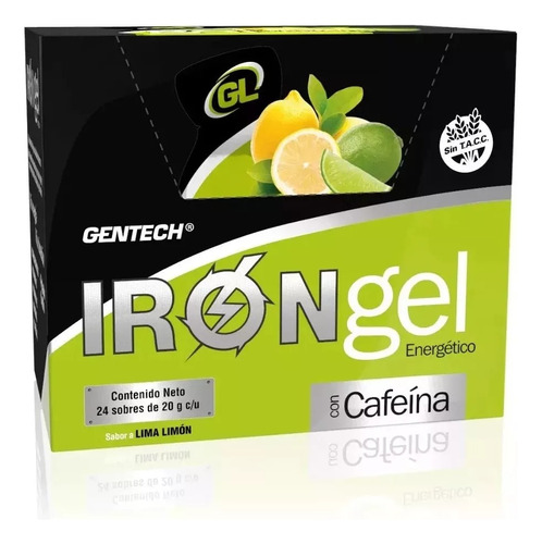 Iron Gel Cafeína X 24  20gr Unid Gentech Energía Sin Tacc