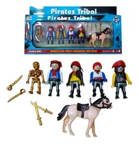 Comprar Set 4 Figuras Piratas Muñecos Articulados Con Caballo Armas