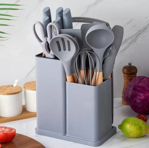 Set 19 Juegos Utensilios De Cocina De Silicona Con Soporte