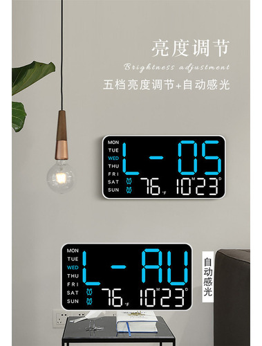 Reloj De Pared Digital Led Brillo Ajustable Control De Voz