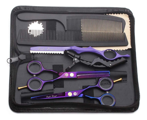 5.5 Inch Purple Hair Cutting Scissors Set With Razor, Leathe