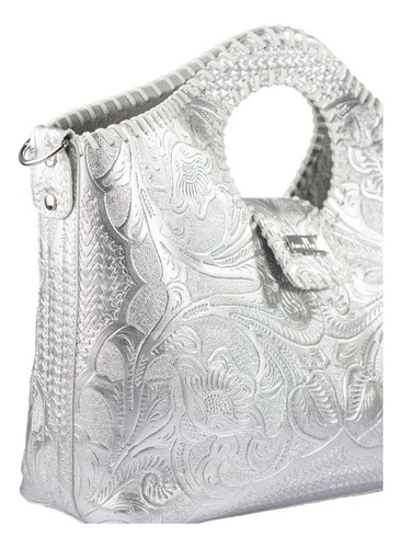 Bolsa Tote De Piel Grabada Y Tejida De Dama -teresa Plateado Teresa Grabado Plata
