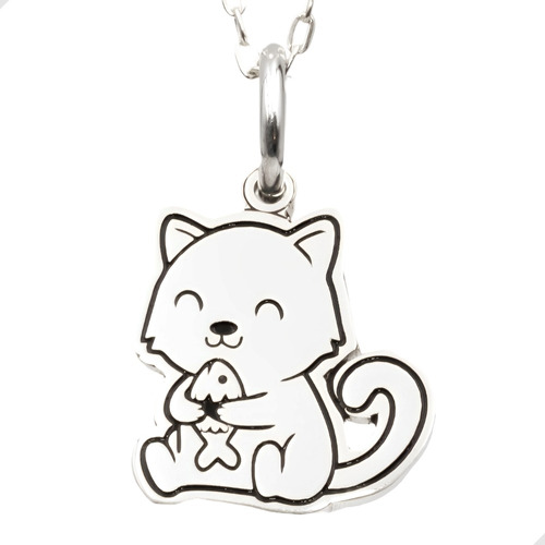 Colgante Gato Gatito Anime Plata 950 + Cadena | M355