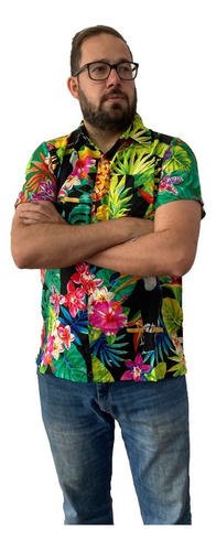 Camisa Viscose Social Masculina Colorida Tie Dye Havaiana