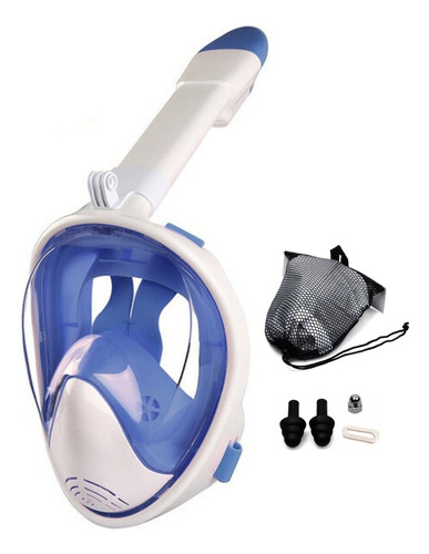 Mascara Mergulho Kit Snorkel Full Face C/ Suporte P/ Câmera Profissional Azul Snorkeling Sestafe