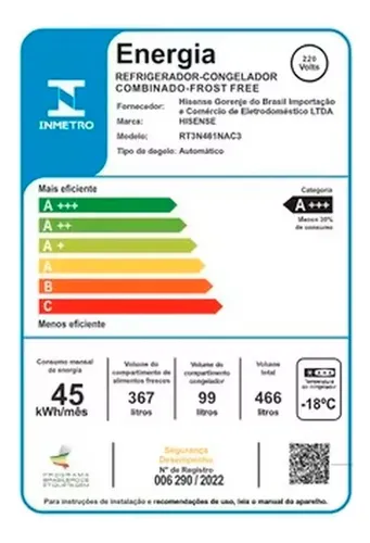 Refrigerador Duplex 466l Hisense Rt3n461 Frost Free Inverter