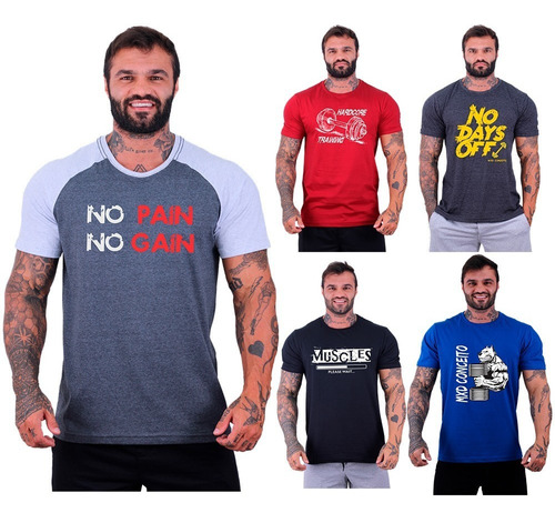 Kit 5 Camisetas Masculinas Academia Camisas Estampadas Skull