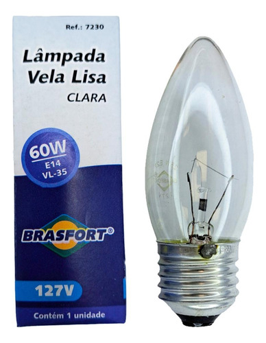 Lampada Vela Lisa Brasfort E-14 Clara 60wx127v. - Kit C/10 P