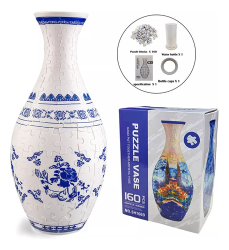 Vaso De Quebra-cabeça 3d Diy + Brinquedos Azuis Para