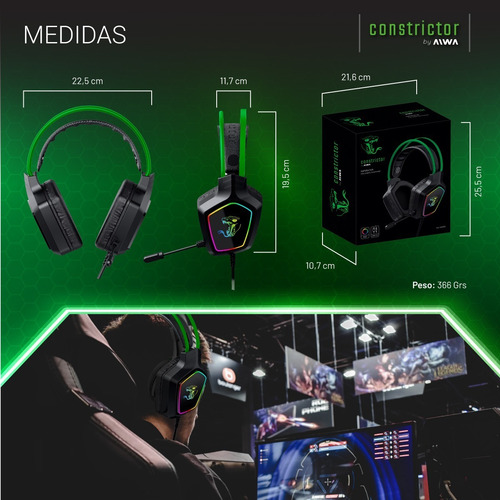 Imagen 9 de 10 de Auriculares Gamer Aiwa Constrictor Rgb Con Mic