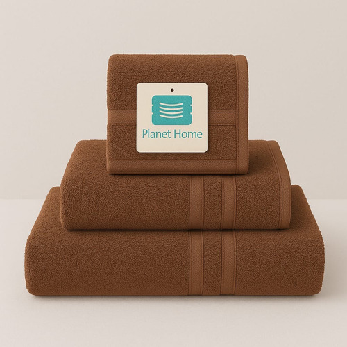 Conjunto De Toallas Y Toallon Planet Home Algodón 100% Peina Marrón Lisa