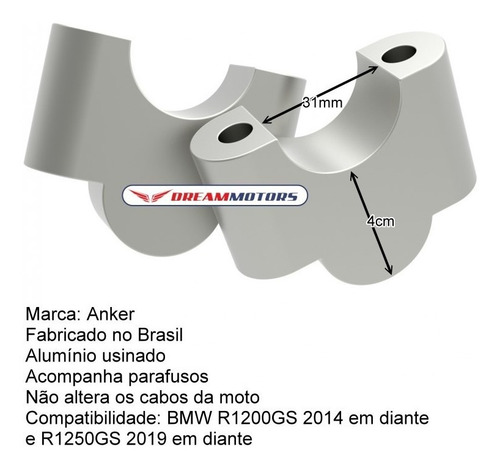 Imagem 2 de 5 de Riser Guidão Bmw R1200gs R1250gs R 1200 1250 Gs Lc - Todas
