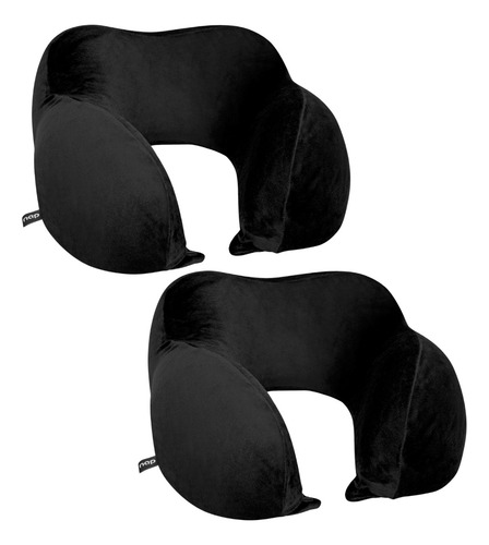 Kit 2 Almofadas Travesseiro Pescoço Viagem Voyage Plush Cor Preto
