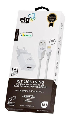 Carregador Para iPhone Com Cabo Certificado ELG Cor Branco