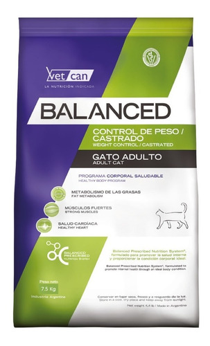 Vet Can Balanced Gato Control De Peso 7.5 Kg Con Regalo