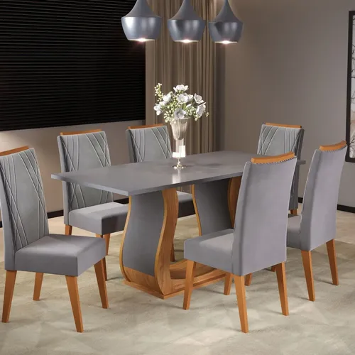 Mesa De Jantar Retangular Vitalic Com 6 Cadeiras Madeira