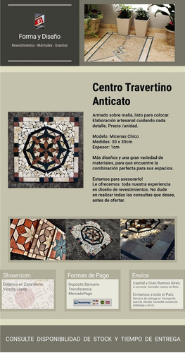 Centro Travertino 30x30, Mármol, Micenas Ch - Forma Y Diseño