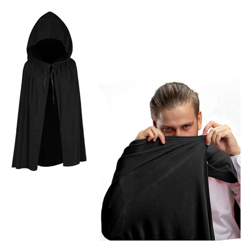 Capa Disfraz Halloween Negra Dracula Vampiro Larga 130cm