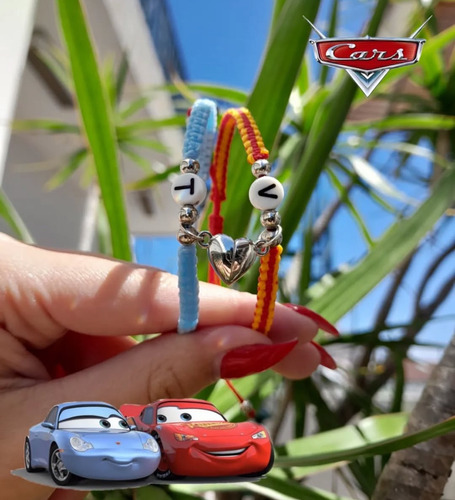 Pulseras Para Parejas Cars Rojo-amarillo Y Celeste 50.8 Cm 1.016 M