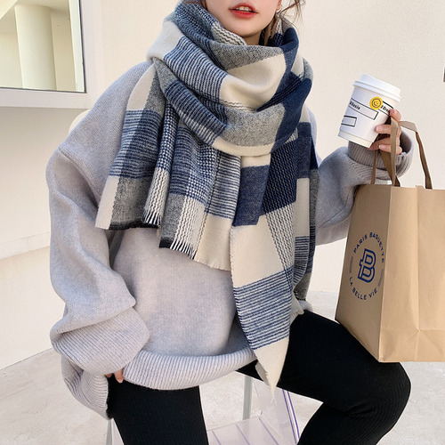 Yc Nueva Bufanda Japonesa A Cuadros Azul Gruesa Y Cáli