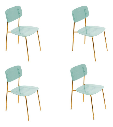 Set De 4 Sillas De Oficina O Comedor Bossa Moss Color de la estructura de la silla Dorado Color del asiento Azul