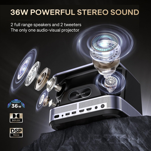 Projetor Aurzen Boom 3 4k Com Suporte Para Alto-falante 500