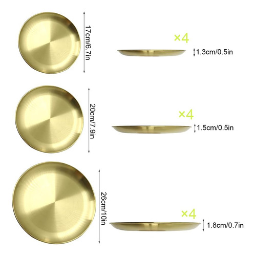Juego Platos Acero Inoxidable Dorado 12 Pz 25.9 Cm 6278982