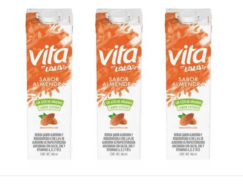 Bebida Lala Vita Sabor Almendra Con Estevia 6 Pzas De 960ml