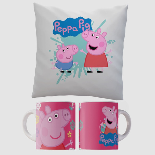 Almohadón 40x40 Y Taza Peppa Pig Diseños Personalizados