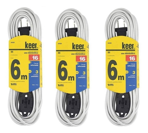 Extensión Doméstica 6 Metros Keer 2425 - Set De 3 Piezas