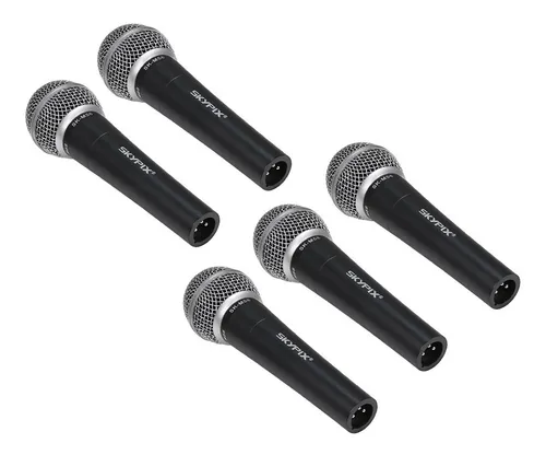 Kit C/ 5 Microfones Profissionais Skypix Sm58a Com Maleta Cor