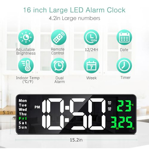 Reloj De Pared Digital Grande Oria, Reloj De Pared Digital G