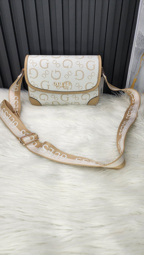 Bolsa Guess Hg961624 Nueva 100 % Original Con Etiqueta Blanco Estampado Oro Blanco