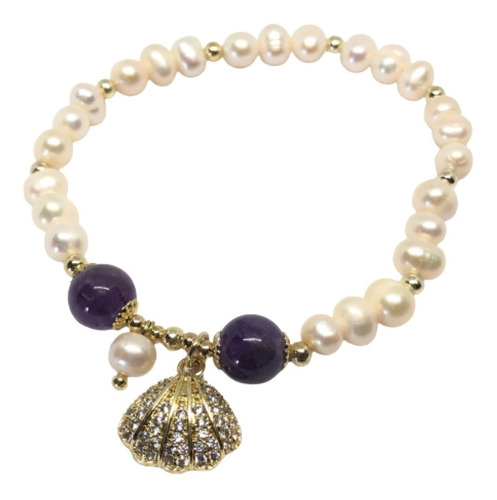 Pulsera De Perlas De Agua Dulce Y Amatista