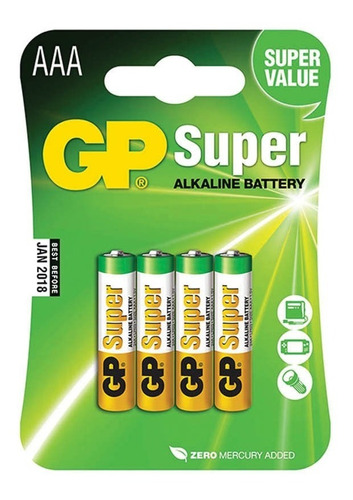 Pilha Alcalina Aaa Super Palito 1.5v C/ 4un Gp Batteries