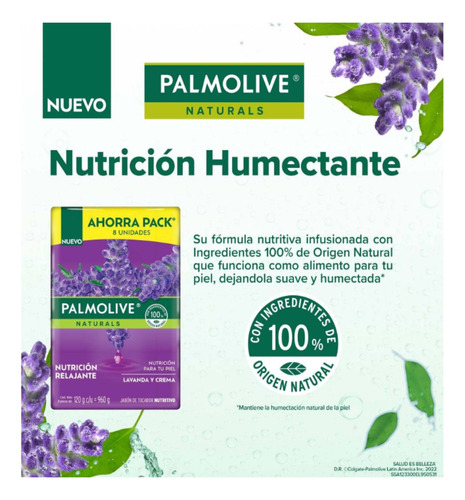 Jabón En Barra Palmolive Naturals Lavanda Y Crema 8 Pz. Drop
