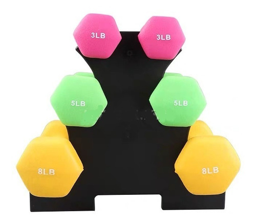 Set De 6 Mancuernas Colores Vinilo Mas Soporte 18 Kg