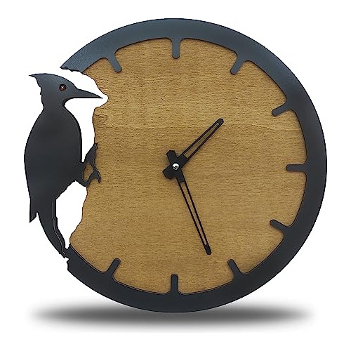 Reloj De Pared Madera Diseño Pajaro Carpintero 30 Cm