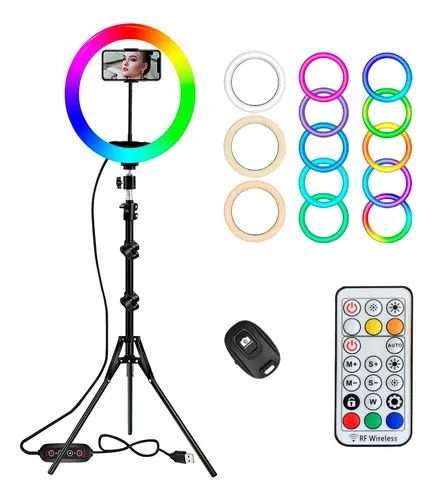 ARO LUZ LED SELFIE ANILLO DE 26CM RGB + CONTROL + TRIPODE VIDEOS