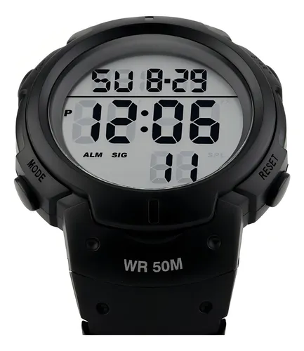 Reloj Skmei Deportivo Sumergible Alarma Visión Nocturna Clic Correa Negro Bisel Negro