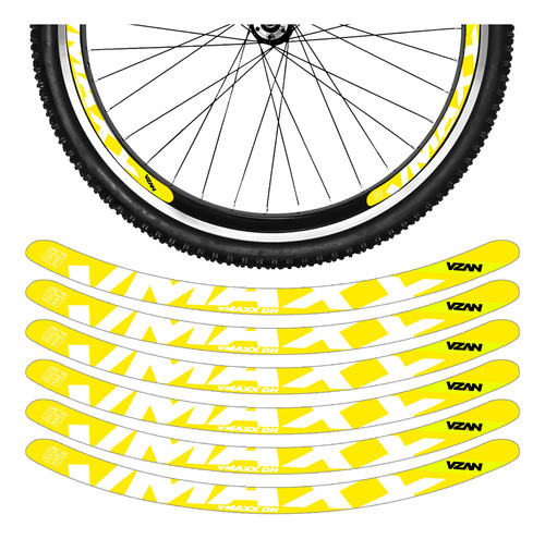 Kit 12 Adesivos Bike Roda Aro 24 26 29 Vbrake Vmaxx Amarelo