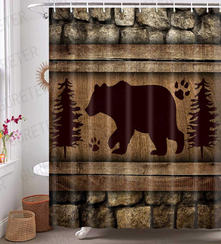 Gureter Cortina Ducha Oso Negro Decoracion Baño Animal Casa