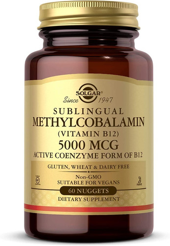 Vitamina B12 5000mcg Metilcobalamina 60 Pepitas Solgar