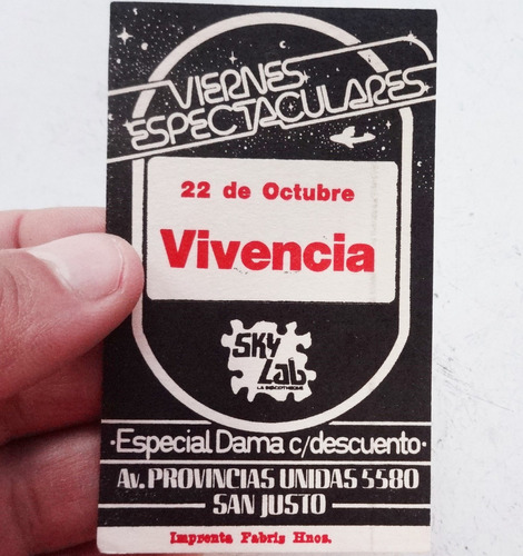 Banda Vivencia Tarjeta Boliche Skylab San Justo Fazio Ayala