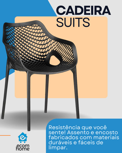 Kit Com 2 Cadeiras Suits Jantar Varanda Área Externa Moderna Cor Preto