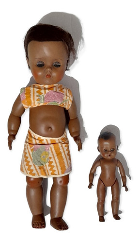Hermosas Muñecas Trigueñas De 45 Y 20 Cm Vintage De Los 50´s (Usado)
